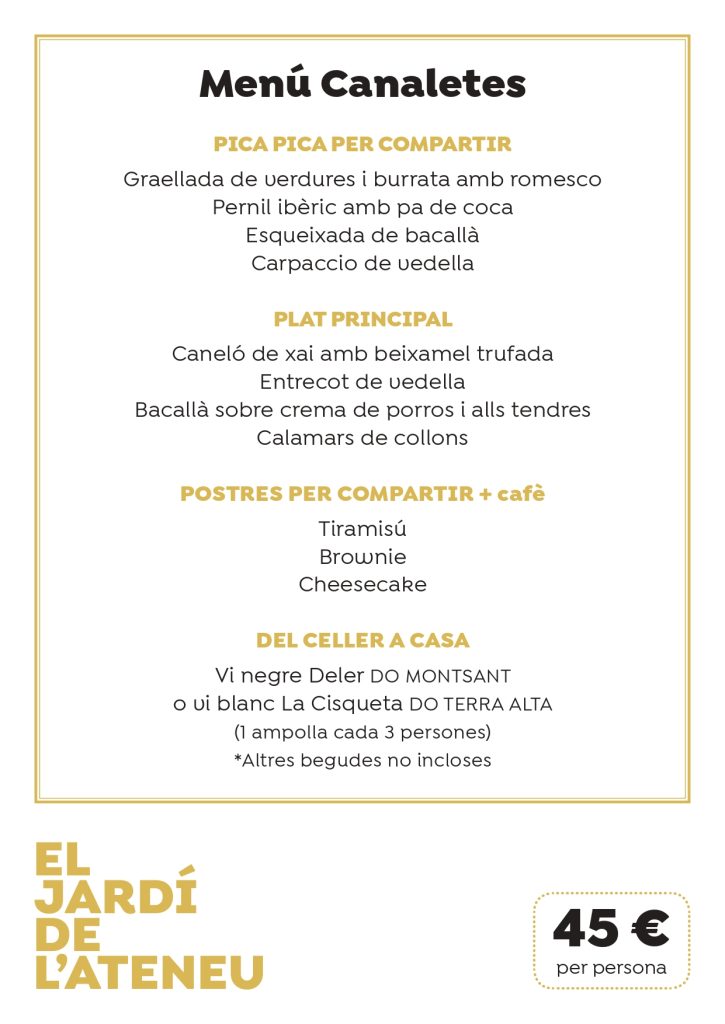 MENU CANALETES EL JARDIN DEL ATENEU BARCELONES